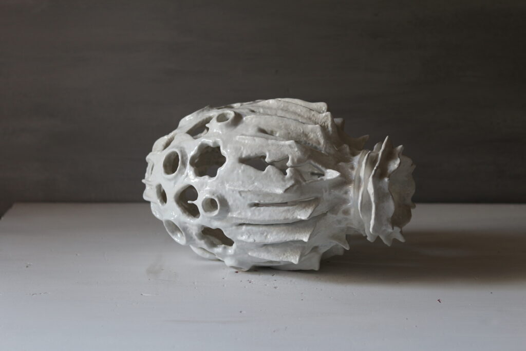 Sculptural White Rose like head Vase: Handmade Air Dry Clay, Gothic Decor 