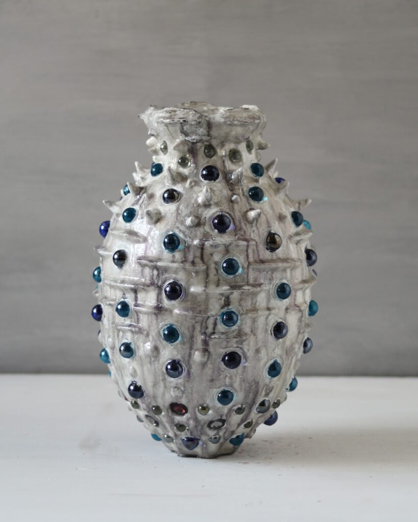 Hand-Sculpted Iceberg Vase – Paper Clay Glass Orb Arctic Decor 
