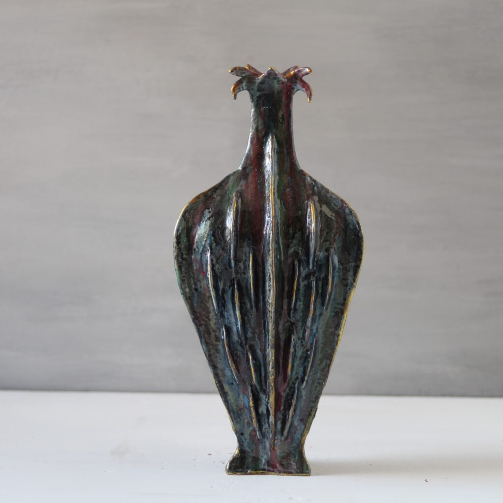 Hand-Made Vase One of a Kind Triangle Shape -Black, Green, and Gold- 1-of-1 Large Sculpture 