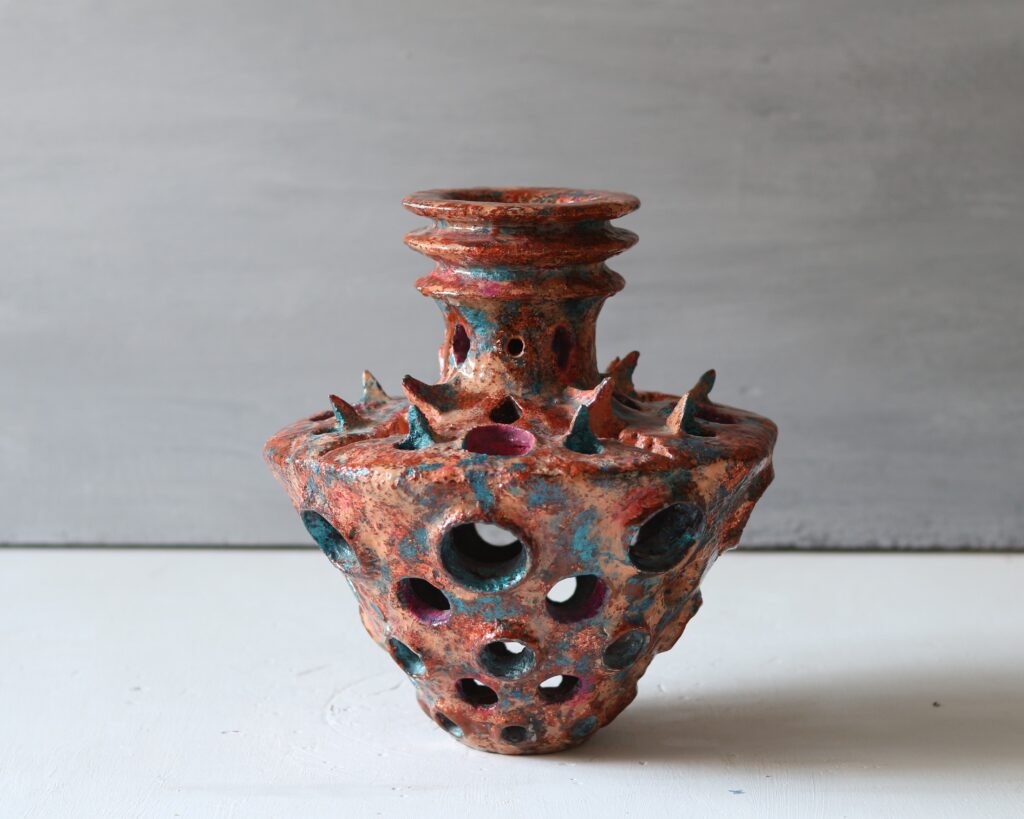 Textured Ceramic Vase - Unique Handmade Pottery with Holes, Decorative Home Decor