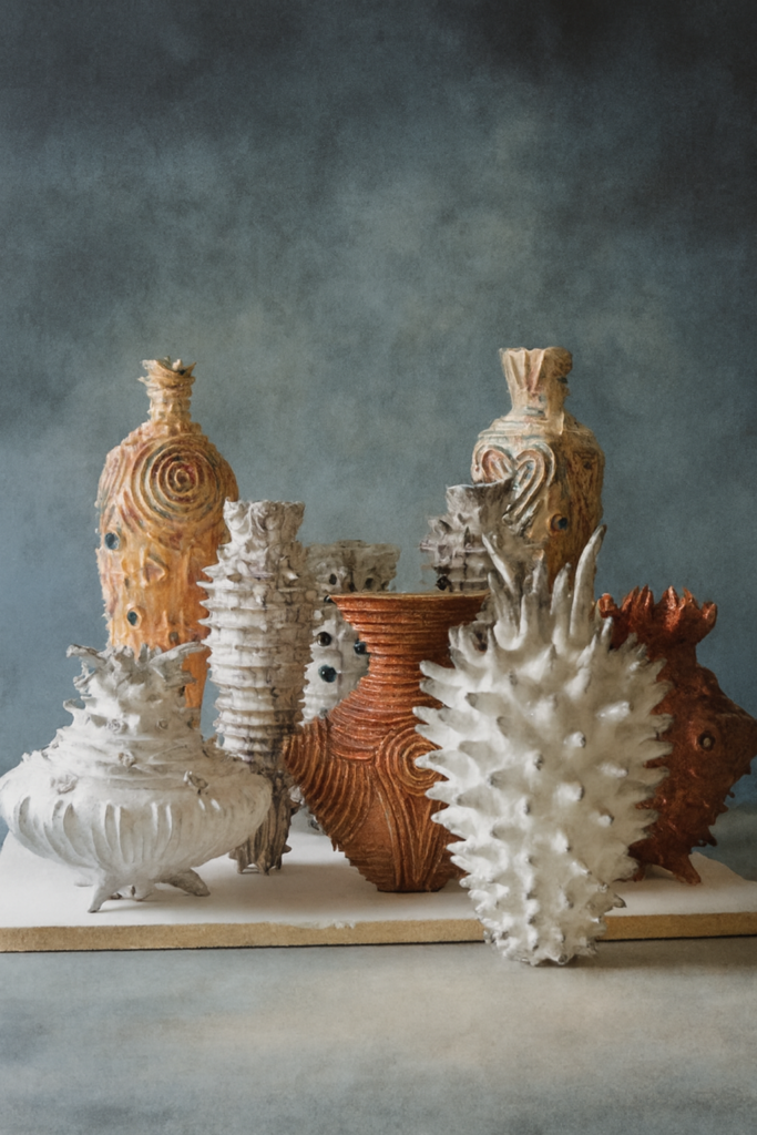 Artistic ceramic vases in various shapes