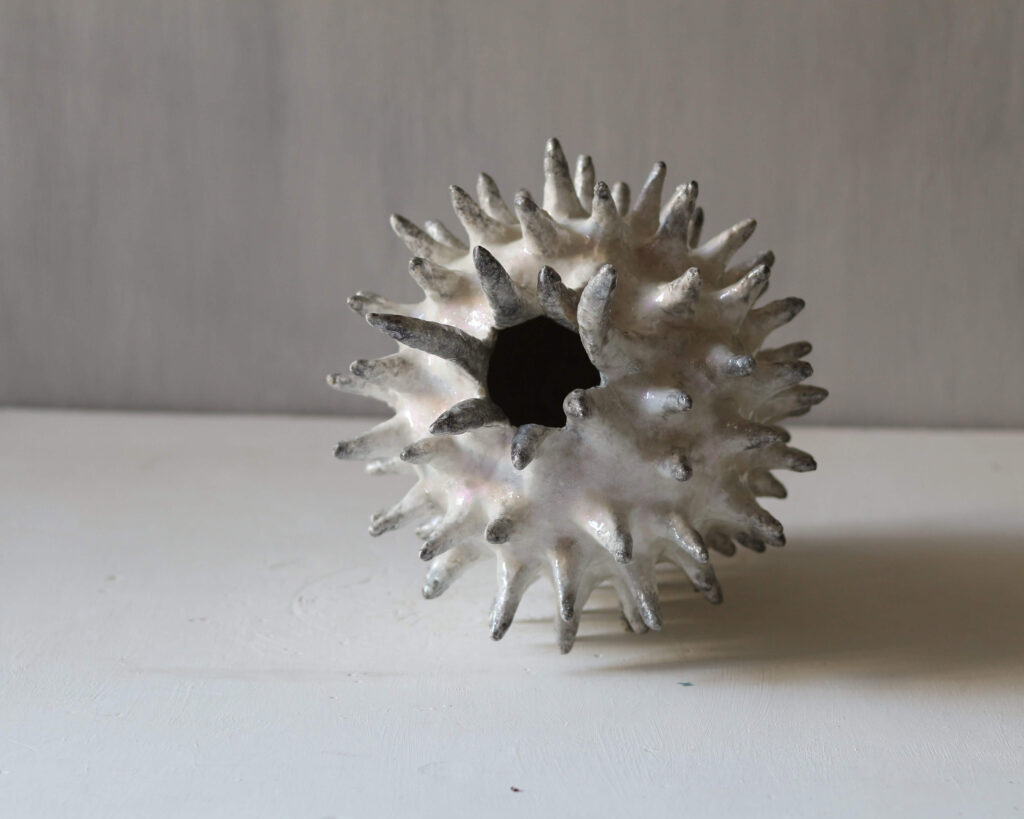 Gallery-grade sculptural objects White Spike: Hand-sculpted vessel from the From Another Planet series.